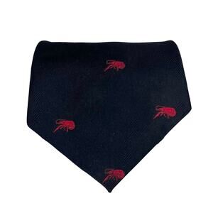Perlis Vintage Navy Blue Silk Neck Tie With Red Crawfish Made in USA